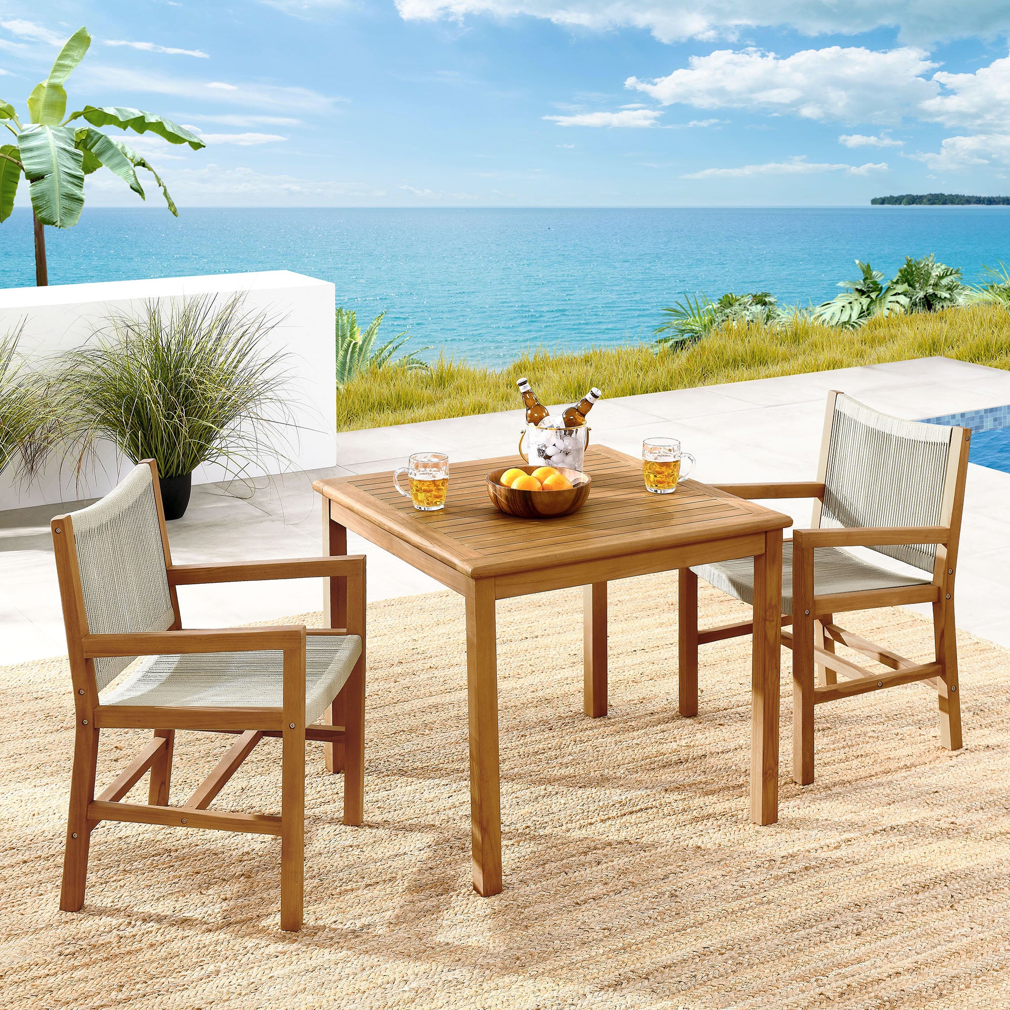 Modway - Vienna 3-Piece Outdoor Patio Teak and Rope Dining Set with Armchairs - EEI-6940