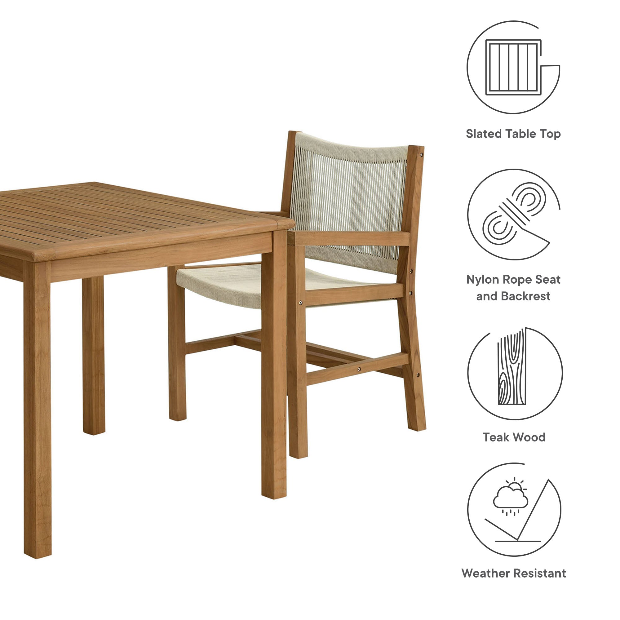 Modway - Vienna 3-Piece Outdoor Patio Teak and Rope Dining Set with Armchairs - EEI-6940