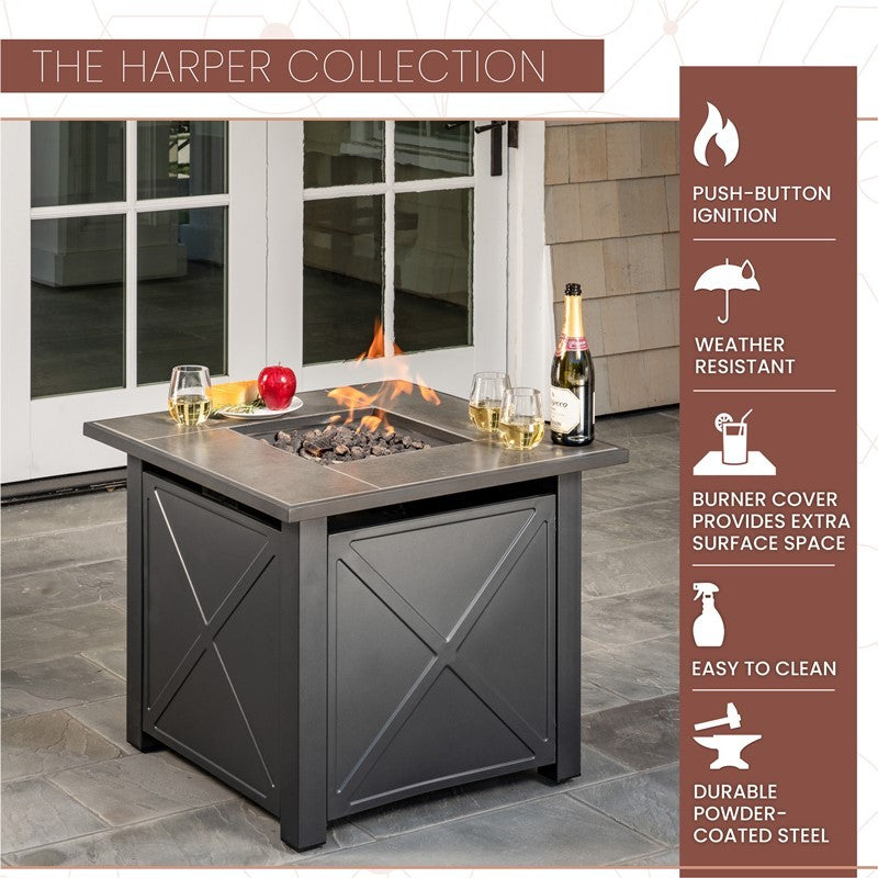 Mod Furniture - Harper Steel Gas Fire Pit with Tile Top and Light Grey Lava Rocks | HARPER1PCFP