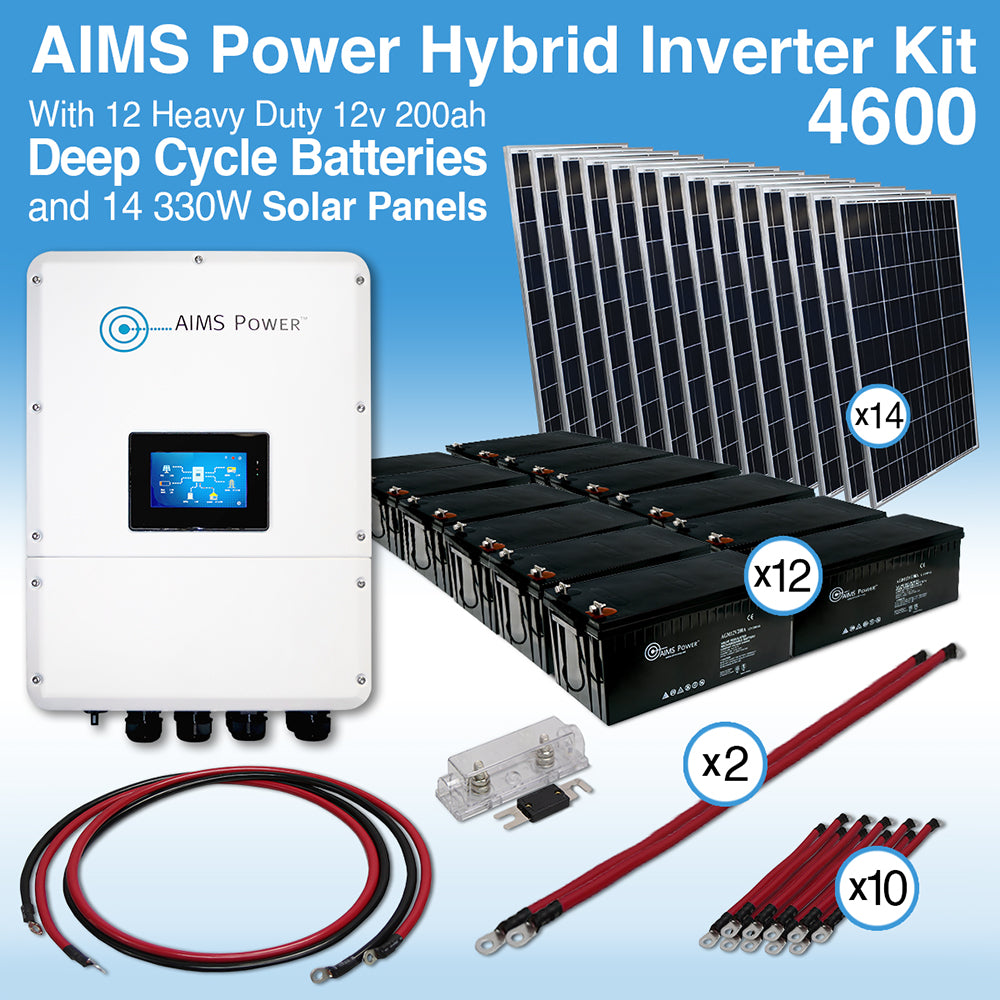 Aims Power - 4600 WATT HYBRID Inverter with 144 VDC 28,800 Watts of Batteries & 4,620 Watts of Solar - KITHY46BATSOL