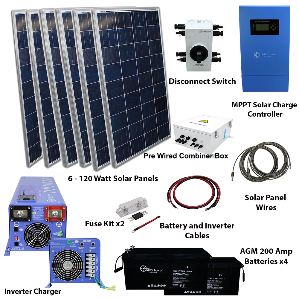 Aims Power - 720 WATT SOLAR WITH 4000 WATT PURE SINE POWER INVERTER CHARGER 48VDC 120/240 VAC KIT  - KITB-4K48240