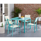 Mod Furniture - Luna 5-Piece Aluminum Modern Outdoor Dining Set with All-Weather 4 Dining Chairs and 41 in. Square Slat Table | LUNADN5PCSL-TL