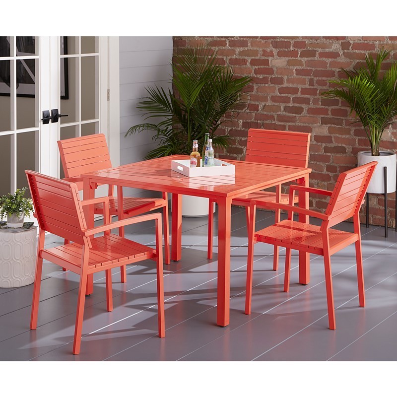 Mod Furniture - Luna Patio Dining Set, Includes 4 Slat Dining Chairs and 41 in. Slat Dining Table | LUNADN5PCST-CR