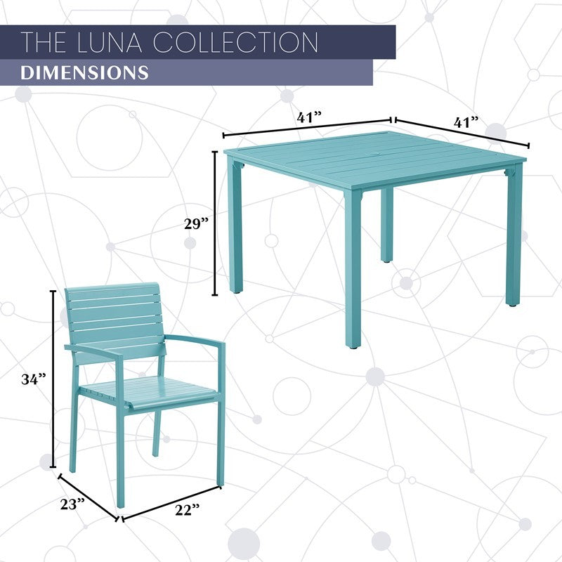 Mod Furniture -  Luna 5-Piece Aluminum Modern Outdoor Dining Set with All-Weather 4 Slat Dining Chairs and 41 in. Square Slat Table | LUNADN5PCST-TL