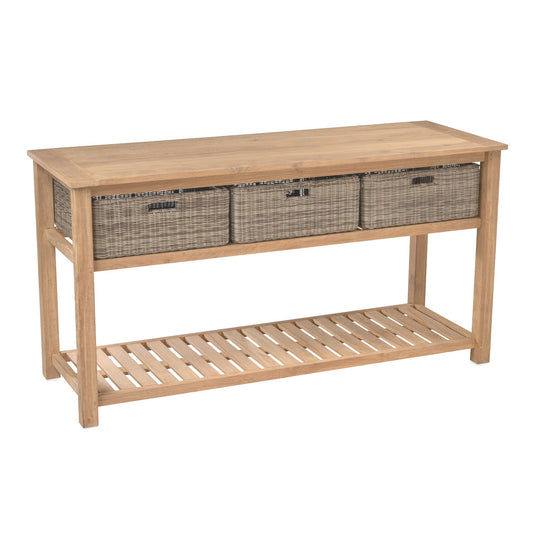 CO9 Design - Lakewood Serving Bar with Wicker Baskets, Natural Finish