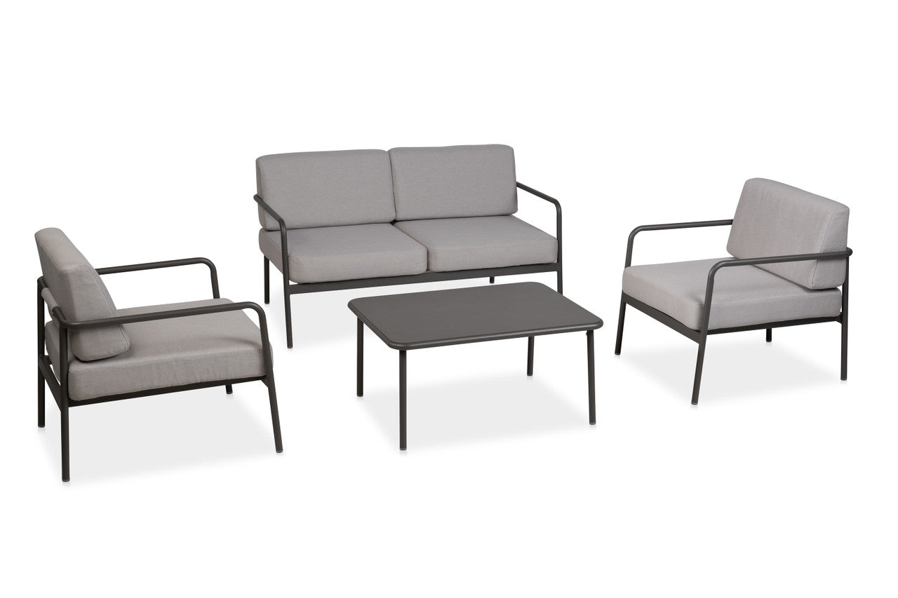 CO2 Design - Montauk 4 Piece Deep Seating Set, Light Grey Cushions w/ Dark Taupe Frame