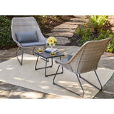 Mod Furniture - Montauk 3-Piece Wicker Patio Seating Set with Gray Cushions | MONTK3PC-GRY