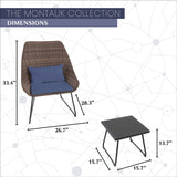 Mod Furniture - Montauk 3-Piece Wicker Patio Seating Set with Navy Cushions | MONTK3PC-NVY
