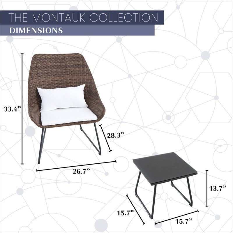 Mod Furniture - Montauk 3-Piece Wicker Patio Seating Set with White Cushions | MONTK3PC-WHT