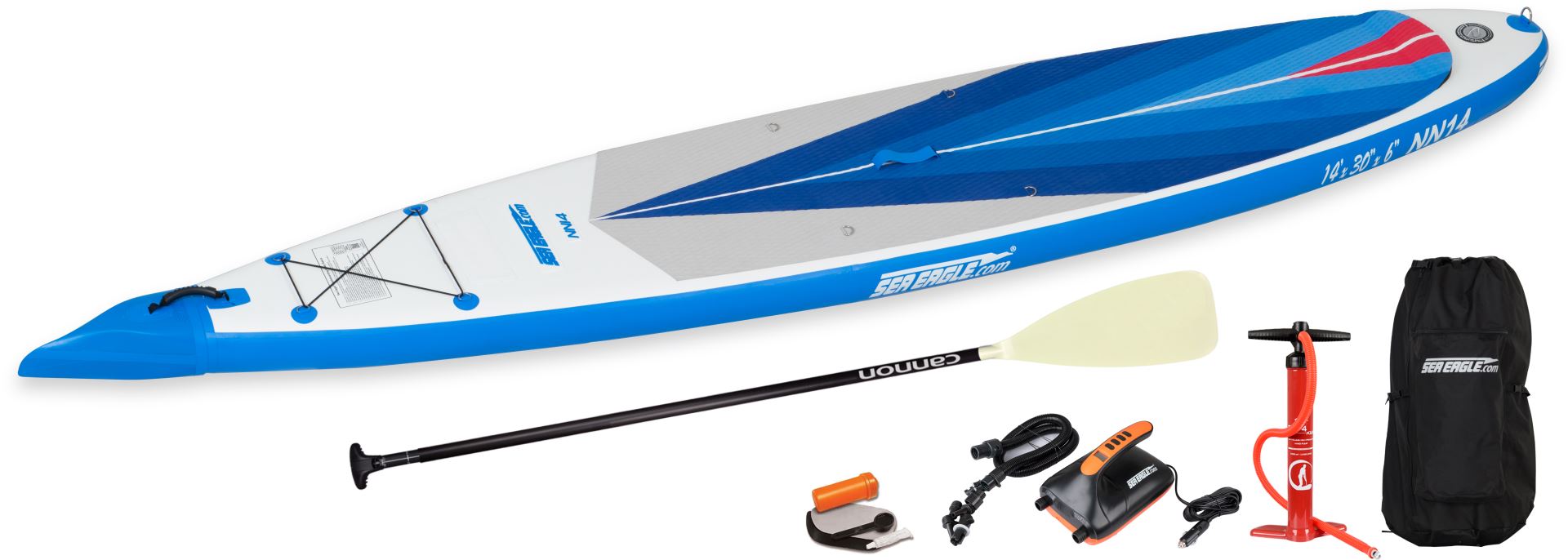 Sea Eagle - NN14K 1 Person 14' White/Blue NeedleNose Inflatable SUP with Electric Pump Package ( NN14K_EP )
