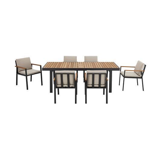 Armen Living - Nofi Outdoor Patio 7 Piece Dining Set in Charcoal Finish with Taupe Cushions