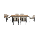 Armen Living - Nofi Outdoor Patio 7 Piece Dining Set in Charcoal Finish with Taupe Cushions