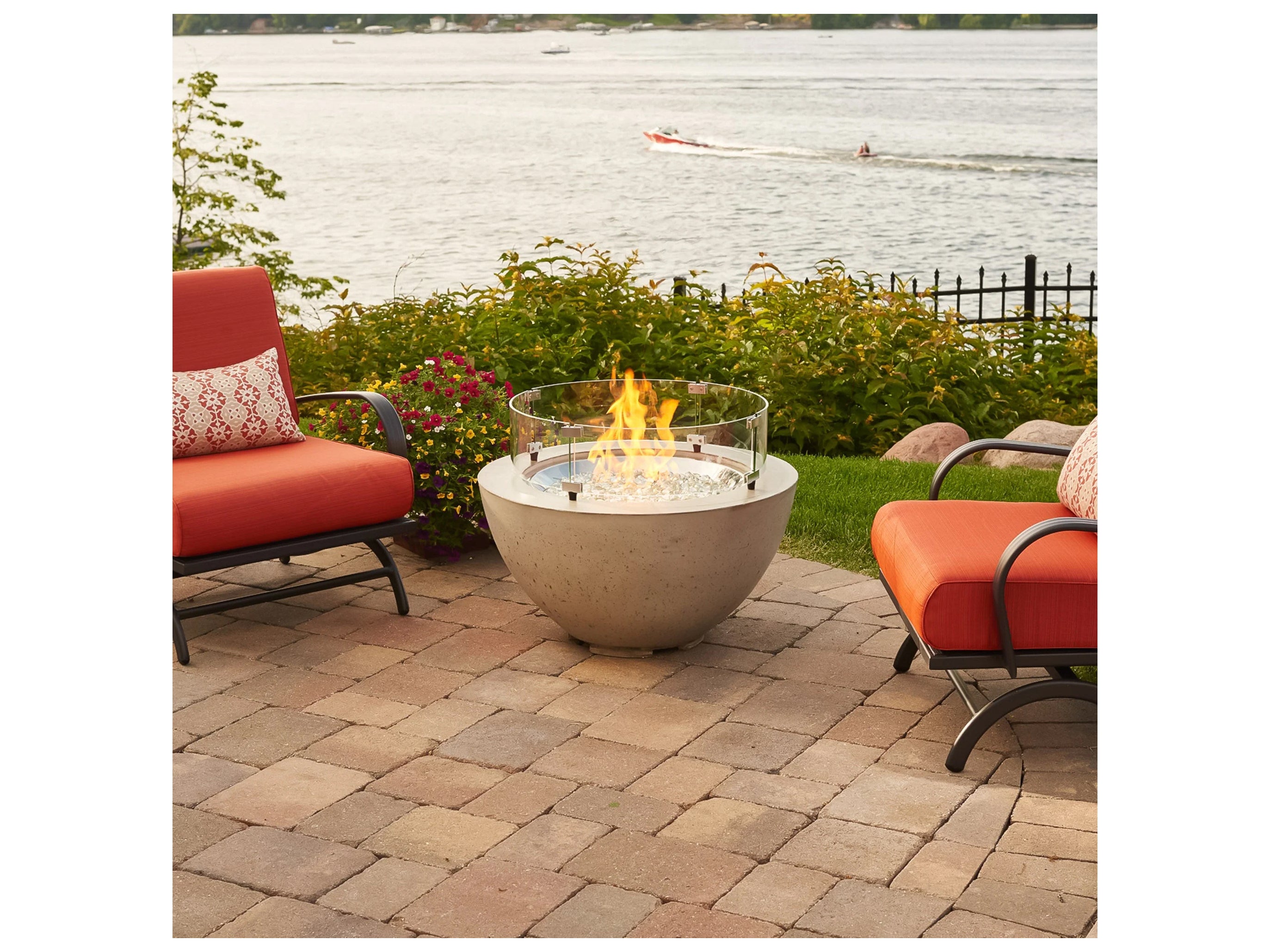 Outdoor Greatroom - Cove Super Cast Concrete Natural Grey 29'' Wide Round Gas Fire Pit Bowl with Direct Spark Ignition