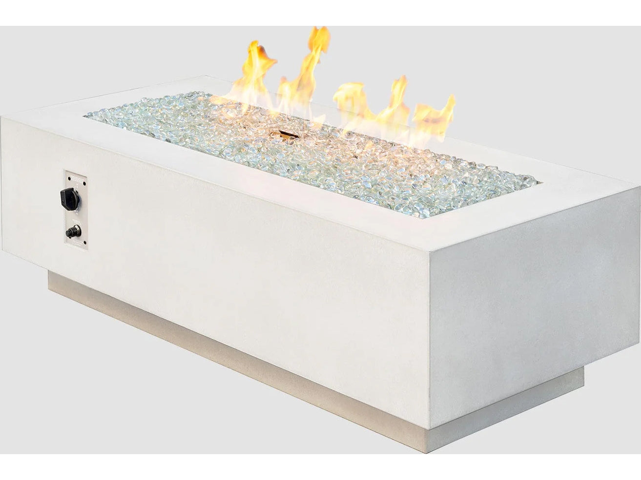Outdoor Greatroom - 54’‘W x 24’'D - Cove Supercast Concrete White Rectangular Linear Gas Fire Pit Table - Direct Spark Ignition NG