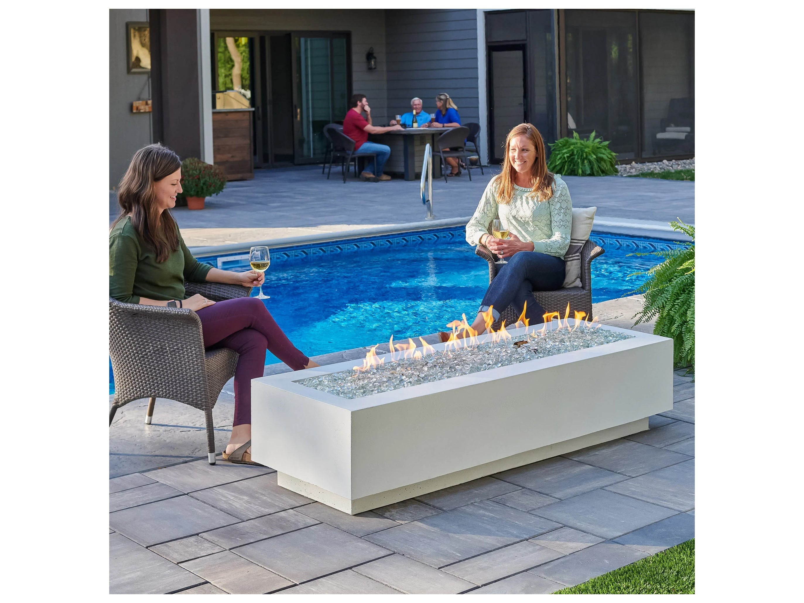 Outdoor Greatroom - 72’‘W/24’'D - Cove Supercast Concrete White Rectangular Linear Gas Fire Pit Table - 465 lbs