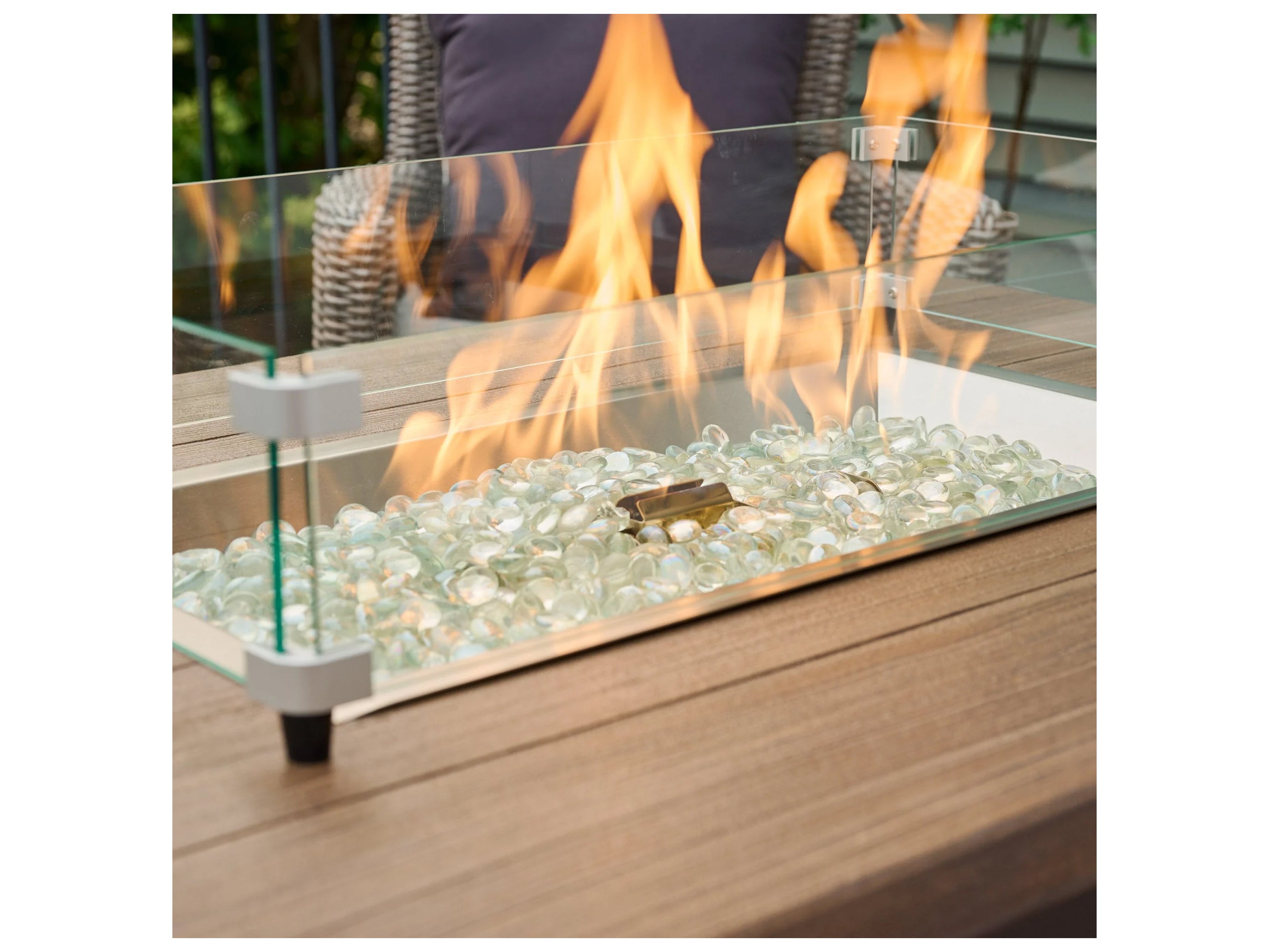 Outdoor Greatroom - 44’‘W x 30’'D - Havenwood Steel Luverne Black Rectangular Driftwood Everblend Top Gas Fire Pit Table