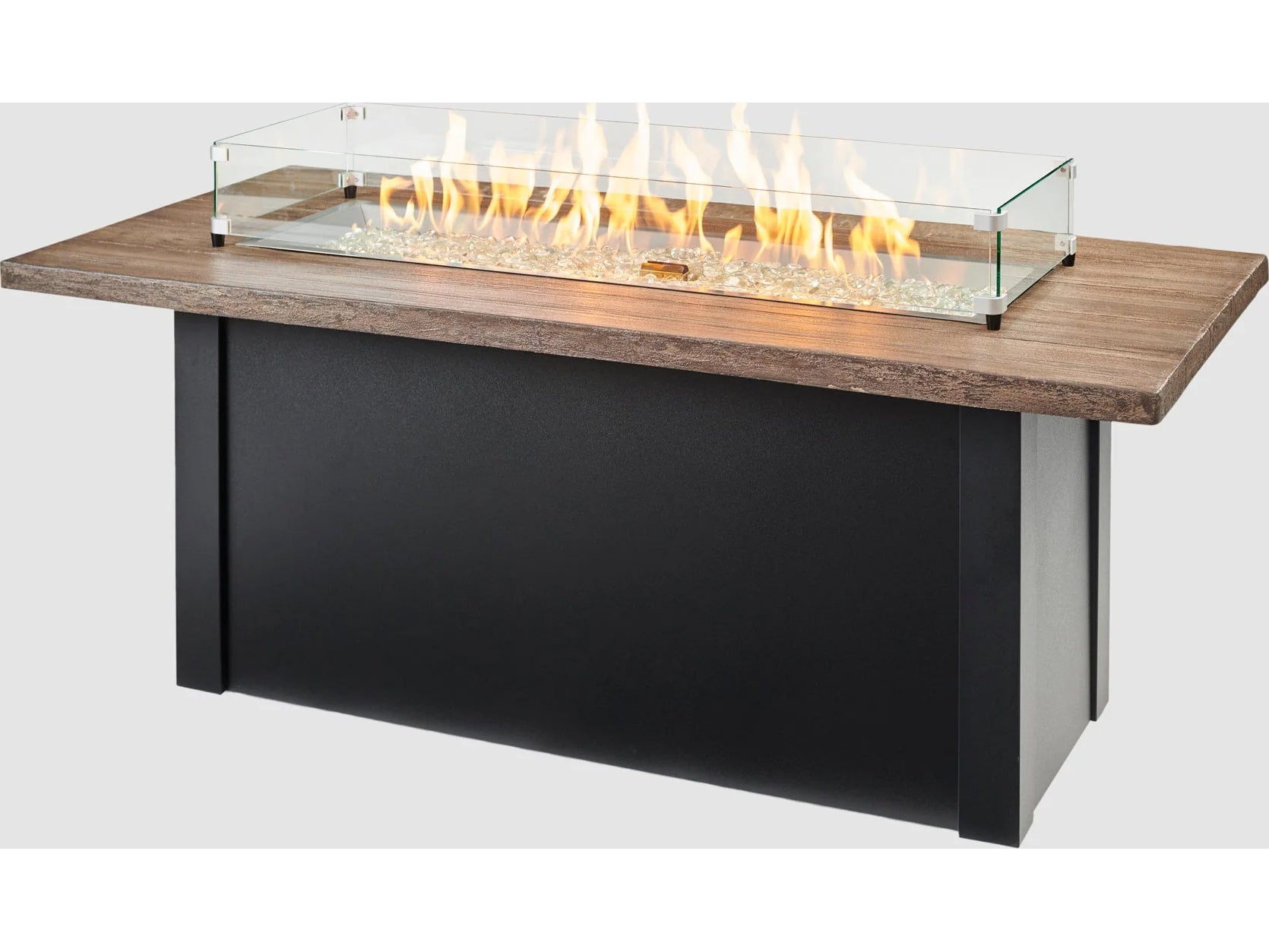 Outdoor Greatroom - 62’‘W x 30’'D - Havenwood Steel Luverne Black Rectangular Driftwood Everblend Top Gas Fire Pit Table - Direct Spark Ignition