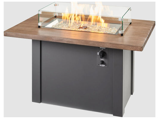 Outdoor Greatroom - 44’‘W x 30’'D - Havenwood Steel Graphite Grey Rectangular Driftwood Everblend Top Gas Fire Pit Table