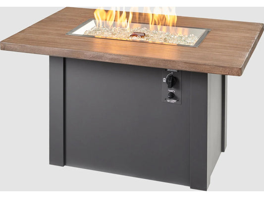 Outdoor Greatroom - 44’‘W x 30’'D - Havenwood Steel Graphite Grey Rectangular Driftwood Everblend Top Gas Fire Pit Table