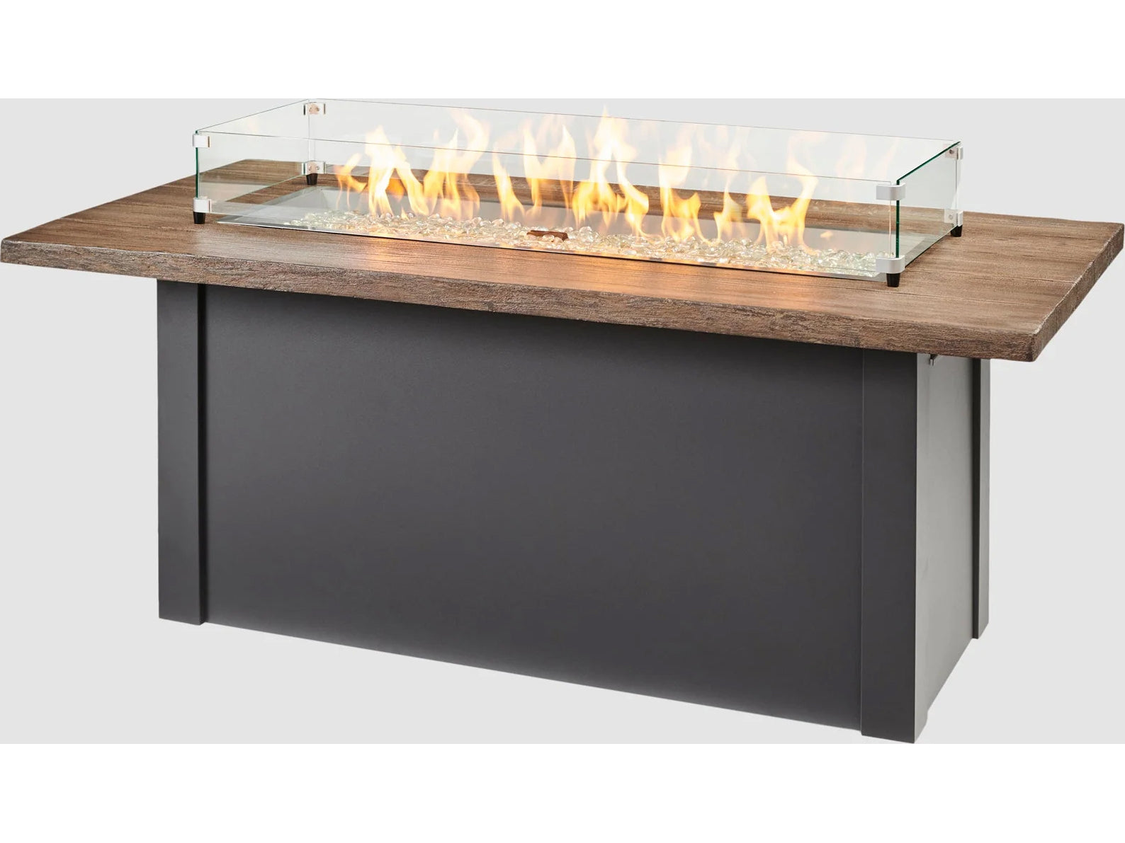 Outdoor Greatroom - 62’‘W x 30’'D - Havenwood Steel Graphite Grey Rectangular Driftwood Everblend Top Gas Fire Pit Table with Direct Spark Ignition