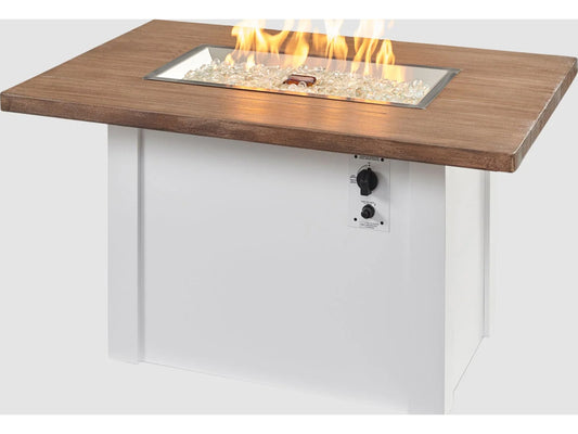 Outdoor Greatroom - 44’‘W x 30’'D - Havenwood Steel White Rectangular Driftwood Everblend Top Gas Fire Pit Table