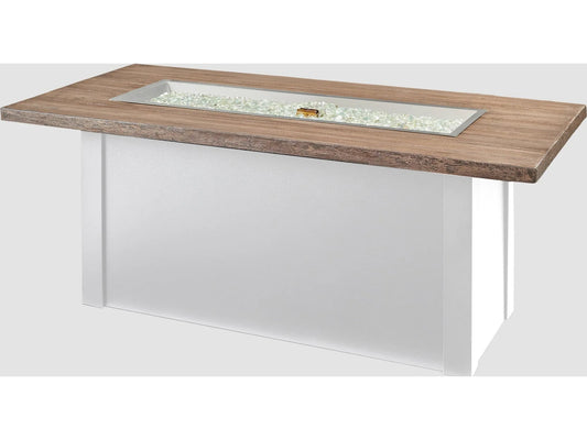 Outdoor Greatroom - 62’‘W x 30’'D - Havenwood Steel White Rectangular Driftwood Everblend Top Gas Fire Pit Table