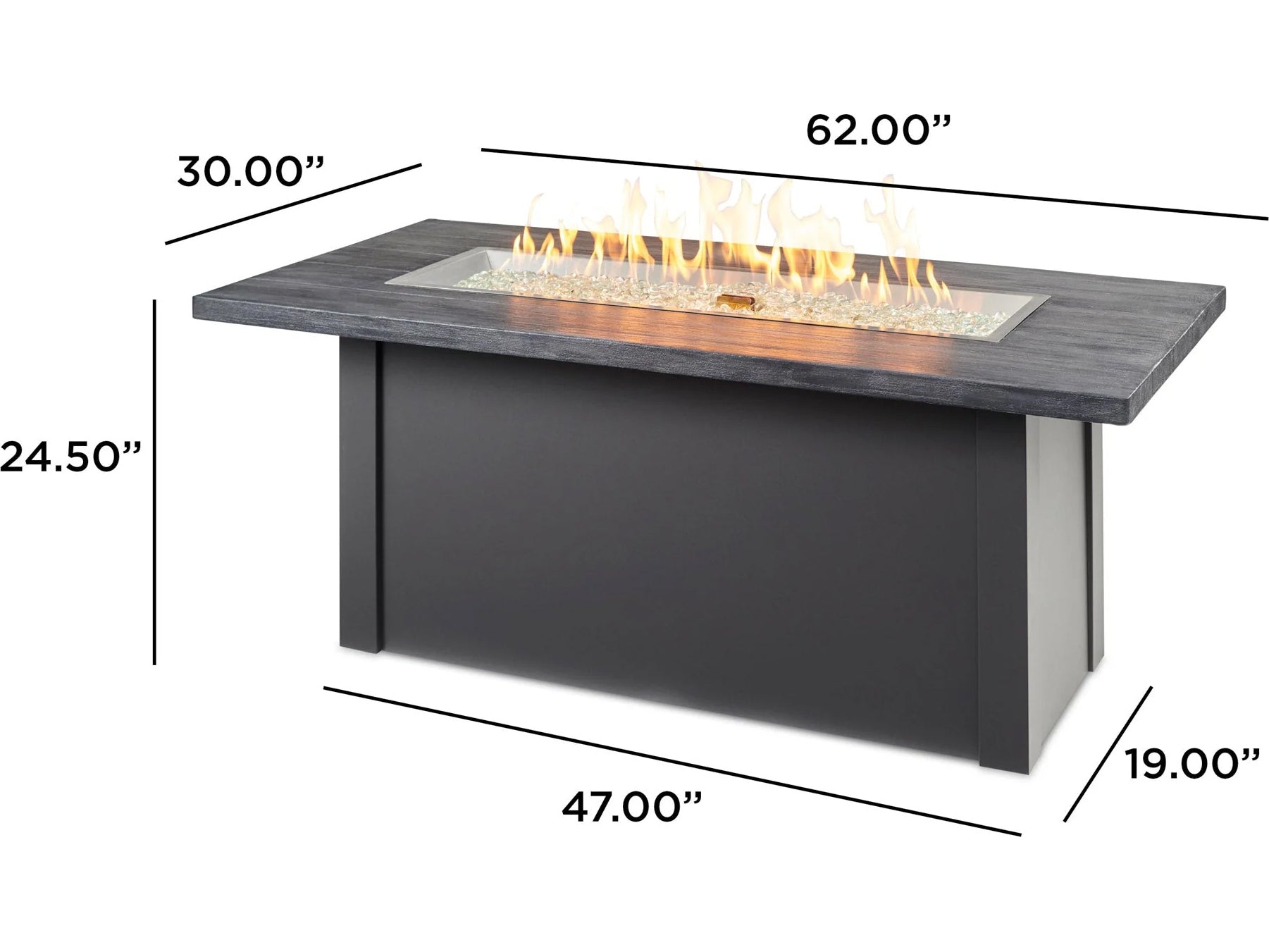 Outdoor Greatroom - 44’‘W x 30’'D - Havenwood Steel Graphite Grey Rectangular Carbon Grey Everblend Top Gas Fire Pit Table