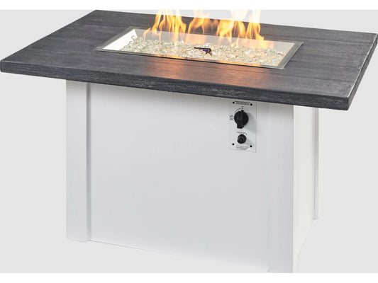 Outdoor Greatroom - 44’‘W x 30’'D - Havenwood Steel White Rectangular Carbon Grey Everblend Top Gas Fire Pit Table