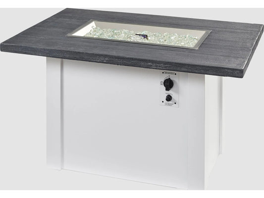 Outdoor Greatroom - 44’‘W x 30’'D - Havenwood Steel White Rectangular Carbon Grey Everblend Top Gas Fire Pit Table