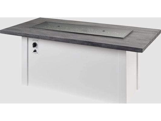 Outdoor Greatroom - 62’‘W x 30’'D - Havenwood Steel White Rectangular Carbon Grey Everblend Top Gas Fire Pit Table