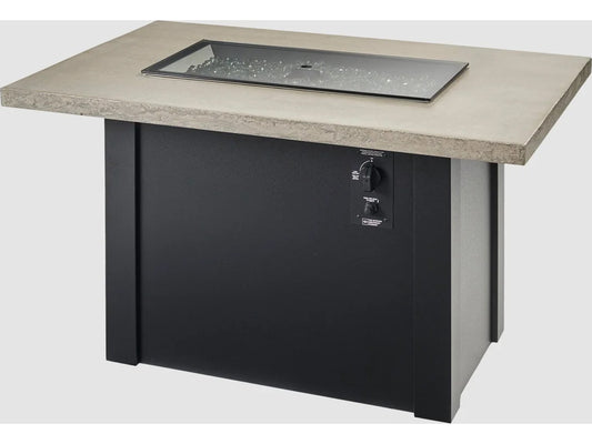 Outdoor Greatroom - 44’‘W x 30’'D - Havenwood Steel Luverne Black Rectangular Pebble Grey Everblend Top Gas Fire Pit Table