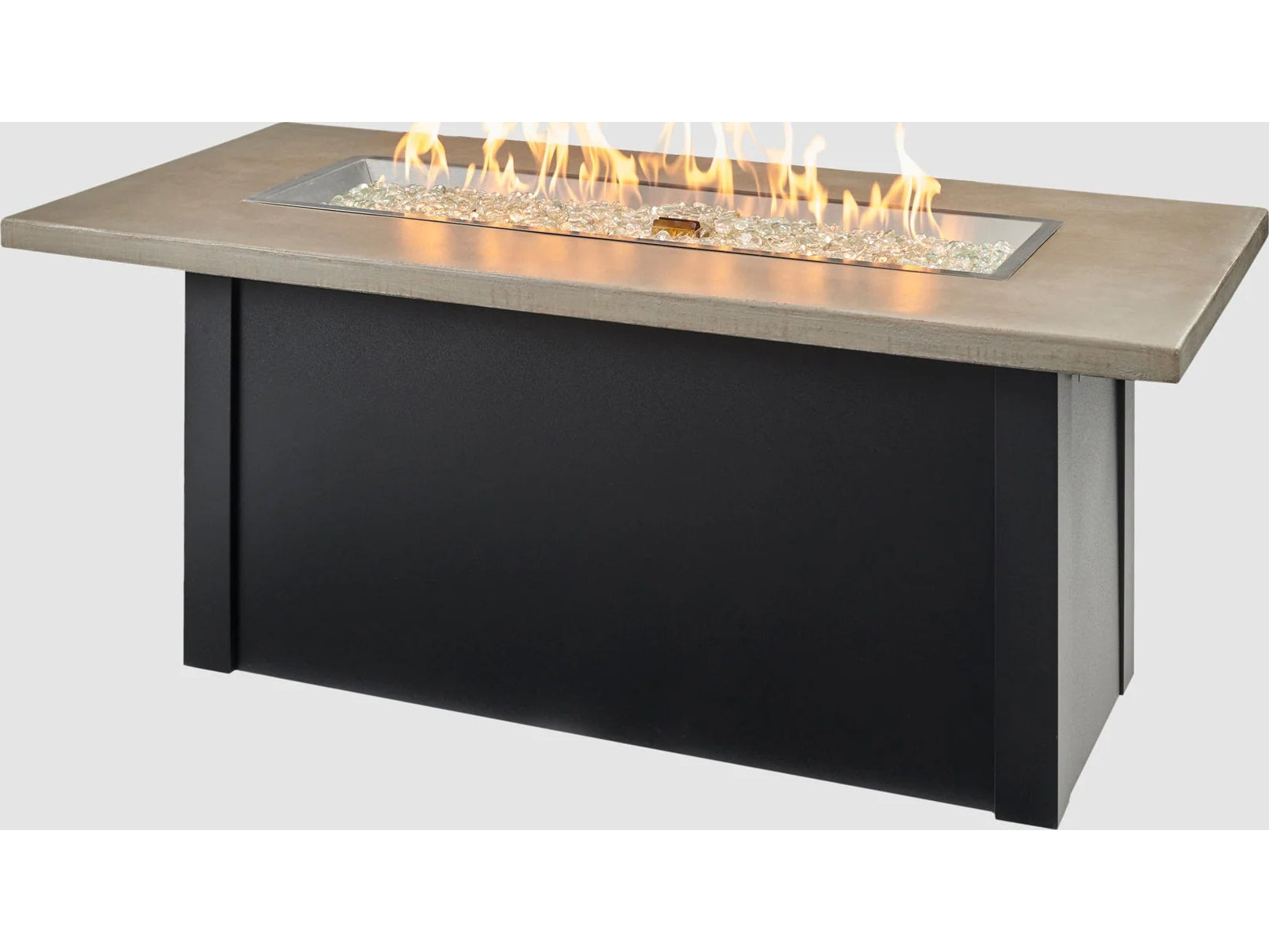 Outdoor Greatroom - 62’‘ Havenwood Steel Luverne Black Rectangular Pebble Grey Everblend Top Gas Fire Pit Table with Direct Spark Ignition