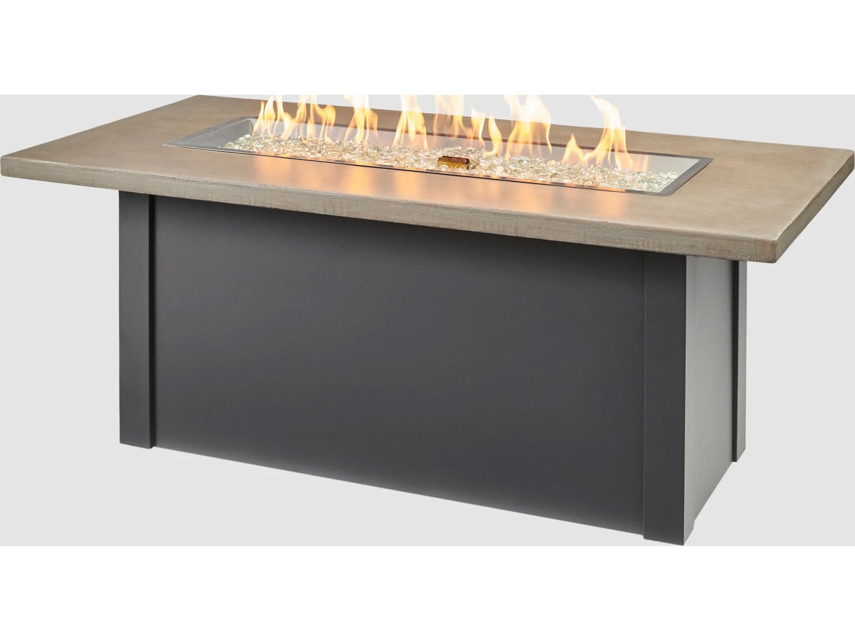 Outdoor Greatroom - 62’‘W x 30’'D - Havenwood Steel Graphite Grey Rectangular Pebble Grey Everblend Top Gas Fire Pit Table with Direct Spark Ignition