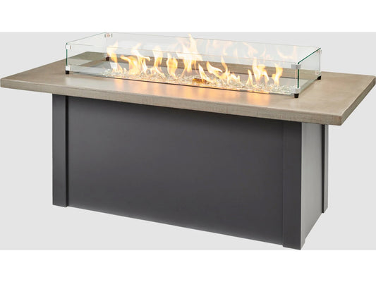 Outdoor Greatroom - 62’‘W x 30’'D - Havenwood Steel Graphite Grey Rectangular Pebble Grey Everblend Top Gas Fire Pit Table with Direct Spark Ignition