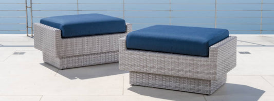 Portofino® Comfort Set of 2 Sunbrella® Outdoor Club Ottomans - Laguna Blue