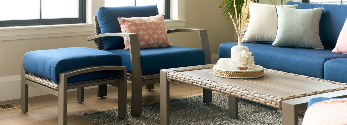 RST - Portofino® Repose Set of 2 Sunbrella® Outdoor Club Ottomans - Laguna Blue