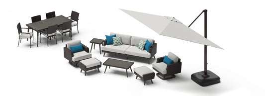 RST Brands - Portofino® Casual 15 Piece Sunbrella® Outdoor Patio Motion Seating & Dining Set With Umbrella | OP-PEEST15M-PORV