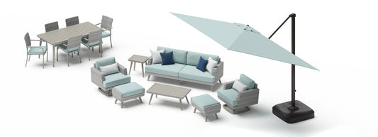 RST Brands - Portofino® Casual 15 Piece Sunbrella® Outdoor Patio Motion Seating & Dining Set With Umbrella | OP-PEEST15M-PORV
