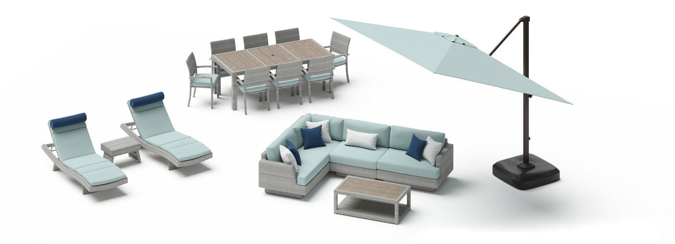 RST Brands - Portofino® Comfort 18 Piece Sunbrella® Outdoor Patio Sectional Seating & Dining Set With Umbrella | OP-PESS18-PORIII