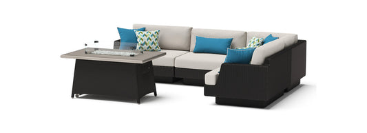RST Brands - Portofino Comfort 5 Piece Sunbrella® Outdoor Sectional Fire Seating Set | OP-PESS5MFT-PORIII