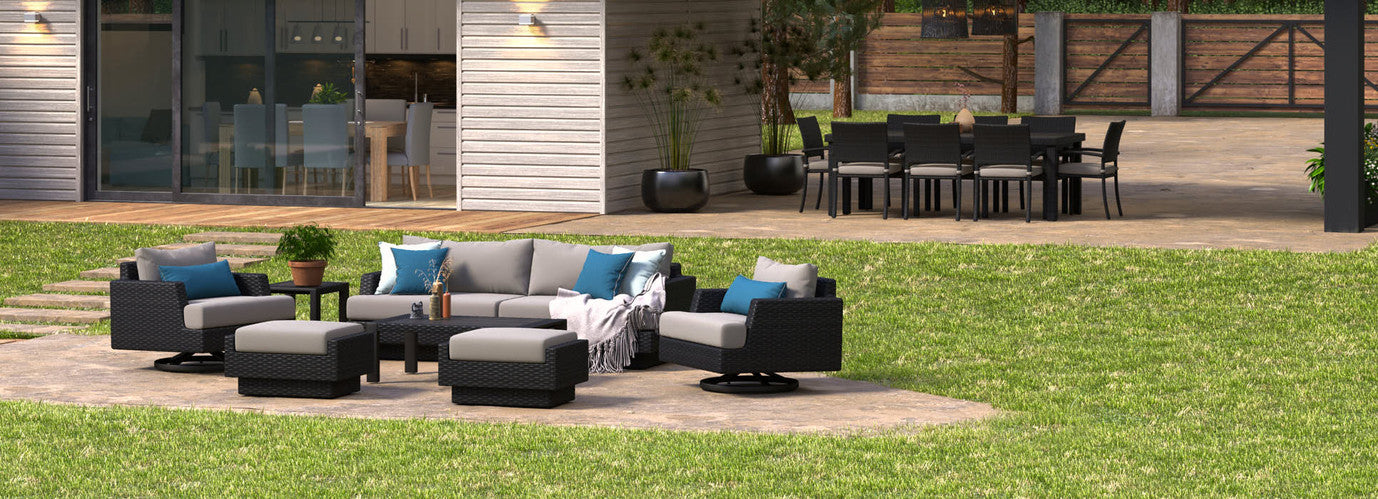 RST Brands - Portofino® Repose 17 Piece Sunbrella® Outdoor Motion Wood Estate Set | OP-PSEST17M-PORVII