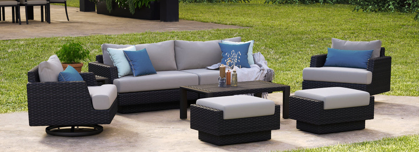 RST Brands - Portofino® Repose 17 Piece Sunbrella® Outdoor Motion Wood Estate Set | OP-PSEST17M-PORVII