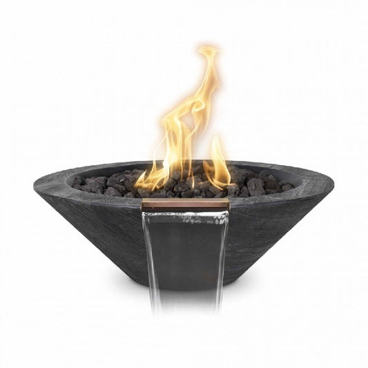 The Outdoor Plus - 24" Round Cazo Fire & Water Bowl - Wood Grain GFRC Concrete - NG, LP - OPT-24RWGFW