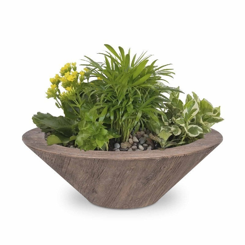 The Outdoor Plus - 24" Round Cazo Wood Grain Planter & Water Bowl - OPT-24RWGPW