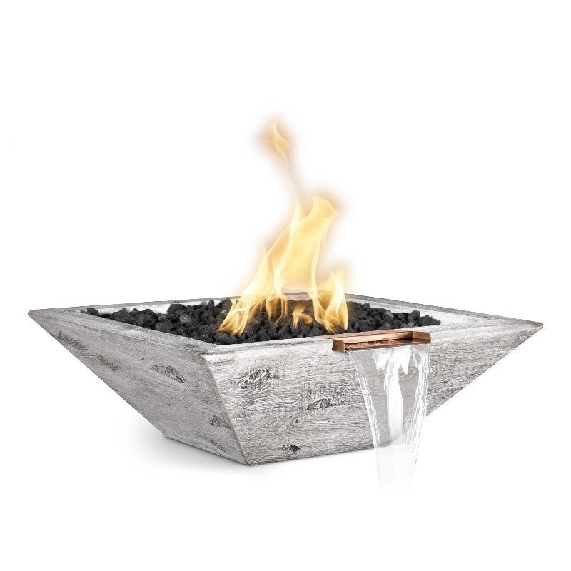 The Outdoor Plus - 30" Square Maya Fire & Water Bowl - Wood Grain GFRC Concrete - NG, LP - OPT-30SWGFW