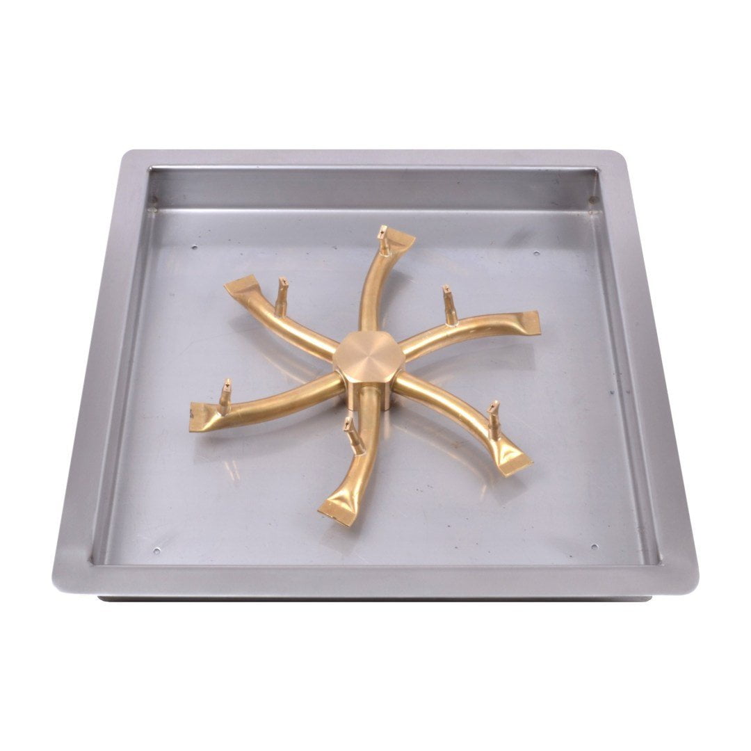 The Outdoor Plus - 18"x18" Square Drop-in Pan and 12" Brass Triple 'S' Bullet Burner - NG, LP - OPT-BP18SDE12