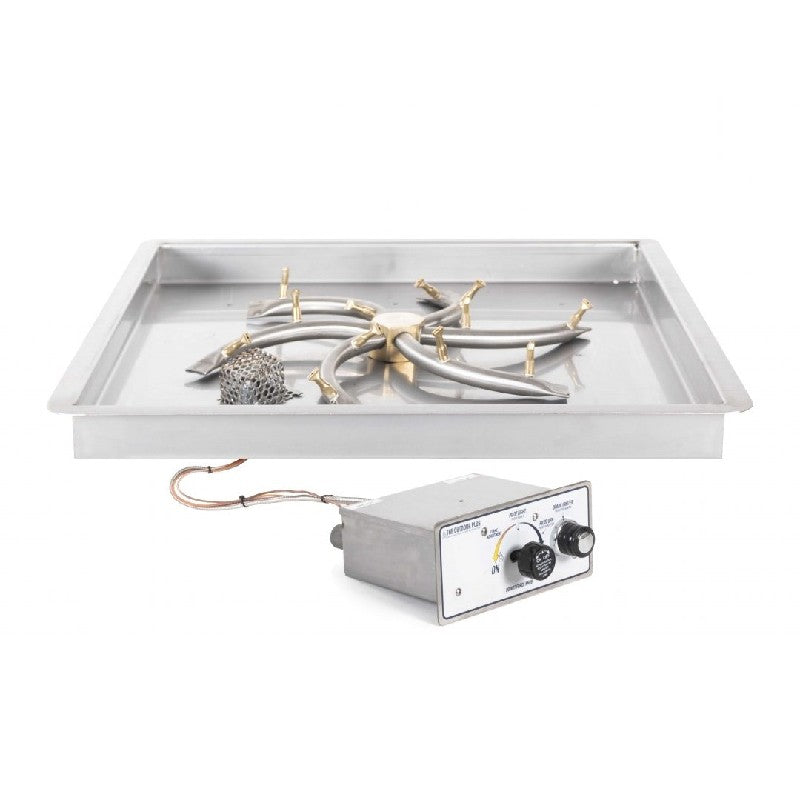 The Outdoor Plus - 12 Inch Square Drop-In Pan and 8 Inch Stainless Steel Triple S Bullet Burner - Match Lit Ignition - OPT-BP12SDSS