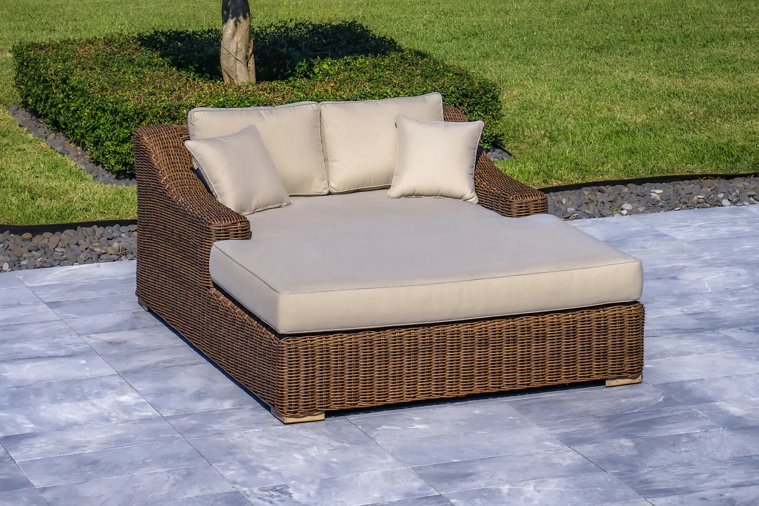 OUTSY - Milo 79 X 59 Inch Outdoor Wicker Aluminum Frame Extra Large Double Sun Lounger in Brown - 0AMI-SL-XL-BR
