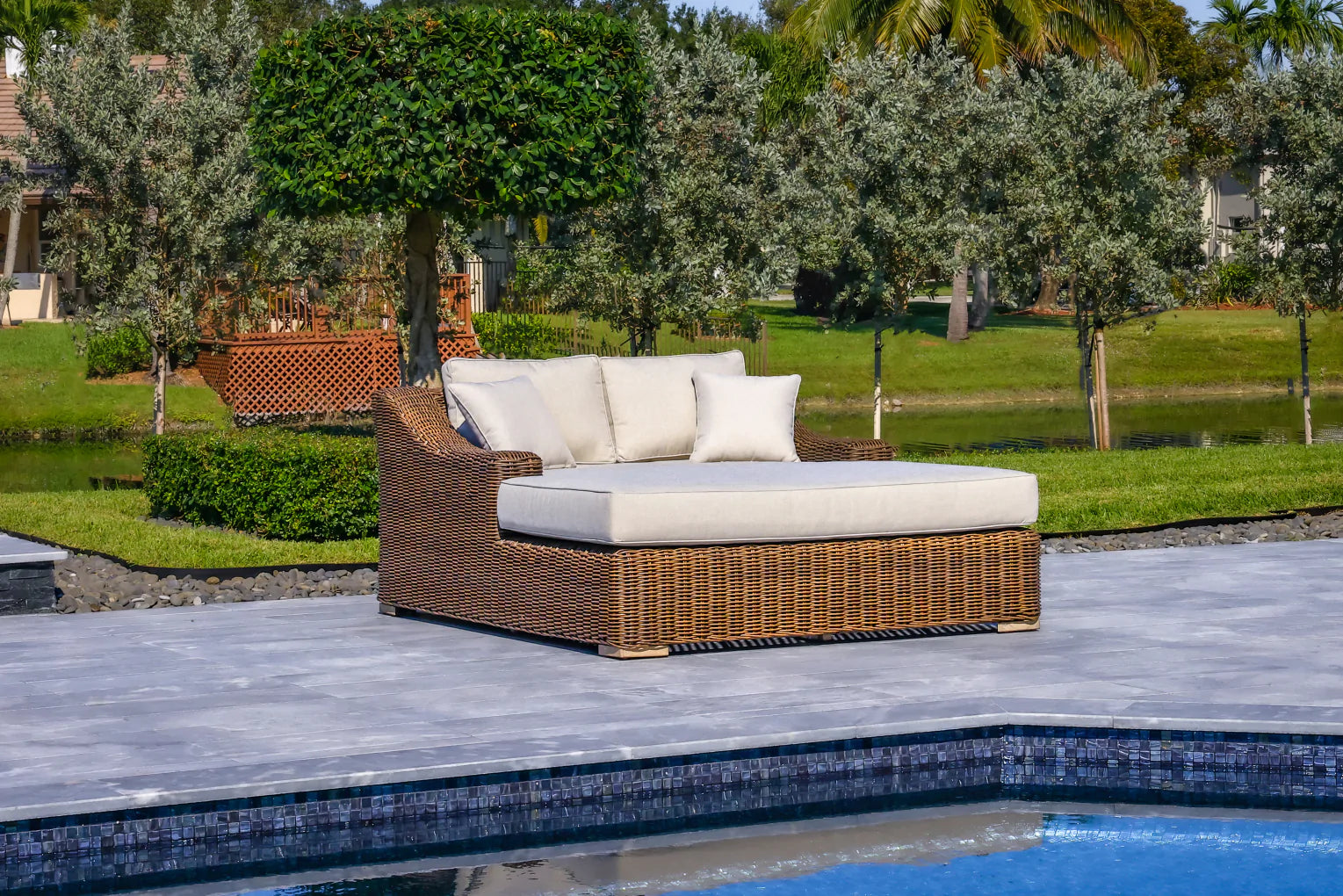 OUTSY - Milo 79 X 59 Inch Outdoor Wicker Aluminum Frame Extra Large Double Sun Lounger in Brown - 0AMI-SL-XL-BR