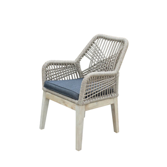 OUTSY - Santino Wood, Aluminum, and Rope Dining Chair with Cushion (Set Of 2) - 0ASAN-WDC-GR